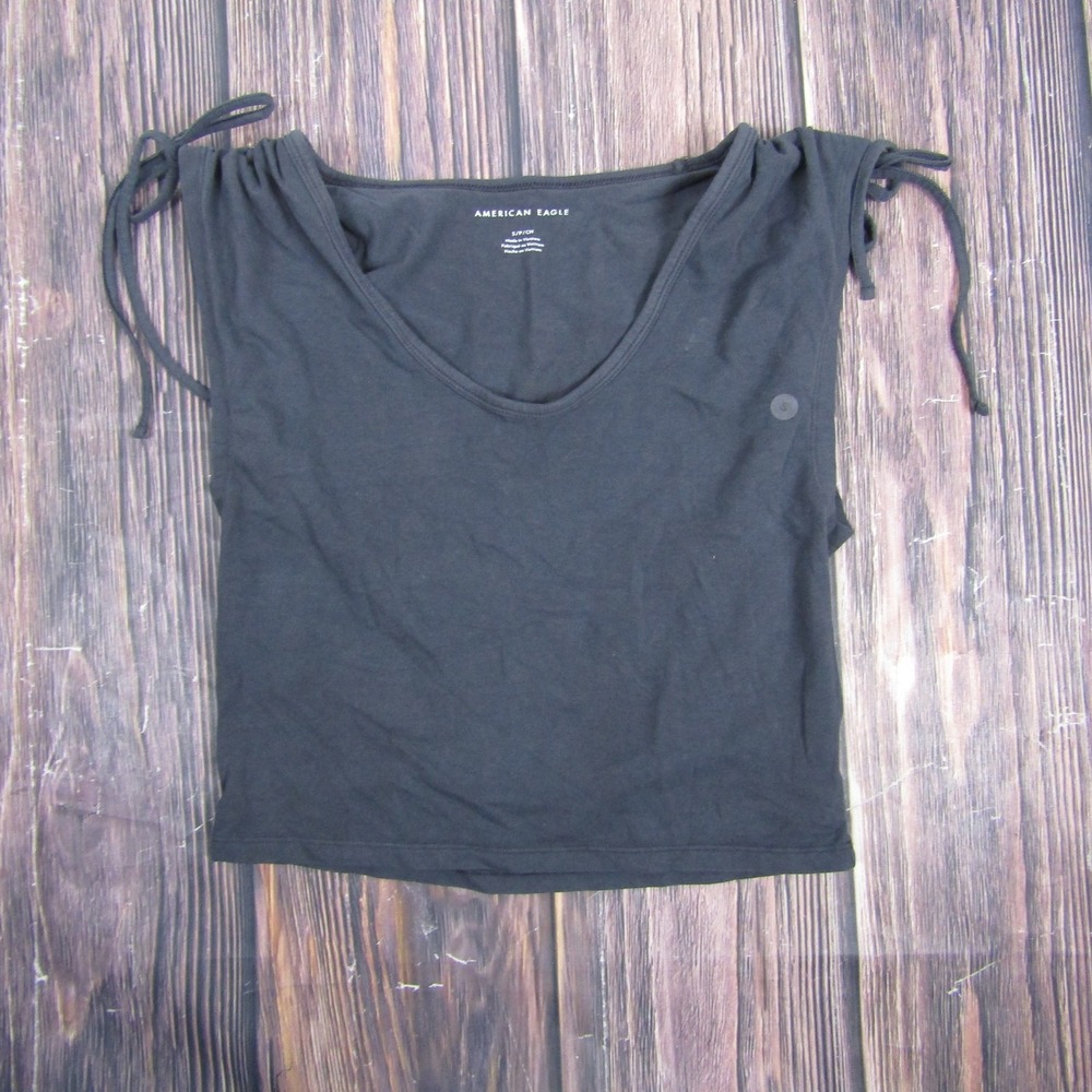 American Eagle Shirt Womens Small Black Sleeveless Tie Shoulder Soft Stretch Top
